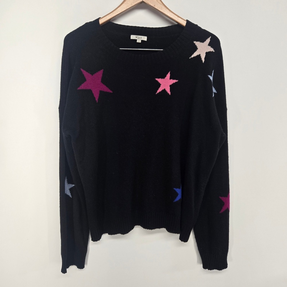 Rails Presley Sweater Women Large Black Cosmo Wool Cashmere Star Print Knit Top